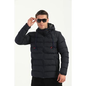 River Club Men's Navy Blue Lined Hooded Water and Windproof Puffer Winter Coat