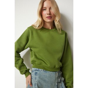 Happiness İstanbul Women's Pistachio Green Raised Crop Sweatshirt