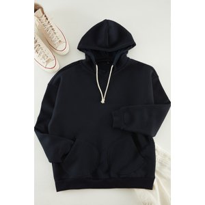 Trendyol Navy Men's Limited Edition Oversize/Wide-Fit Hooded Round Pocket Fleece Sweatshirt