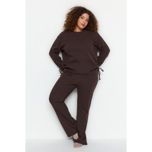 Trendyol Curve Brown Textured Knitted Bottom-Top Set