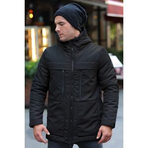 D1fference Men's Black Fleece Water And Windproof Hooded Winter Coat & Parka