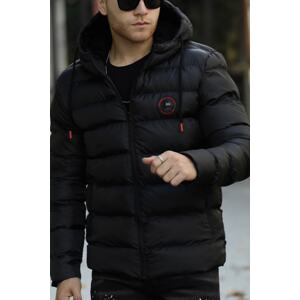 D1fference Men's Black Thick Lined Water And Windproof Hooded Winter Puffer Sports Jackets