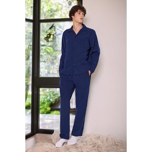 Trendyol Navy Blue Men's Regular Fit Plaid Woven Pajamas Set