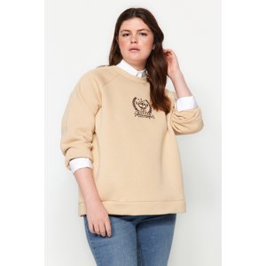 Trendyol Curve Camel Thick Fleece Inside Embroidery Detailed Knitted Sweatshirt