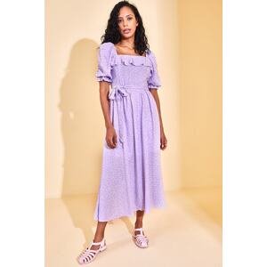 XHAN Women's Lilac Square Neck Patterned Dress
