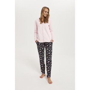 Dámské pyžamo Leonia, dlouhý rukáv, dlouhé nohavice - růžová/potisk