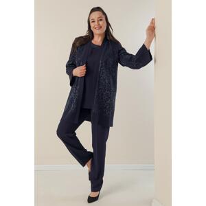 By Saygı Plus Size 3-Set With Pulp Detailed Jacket Blouse Trousers