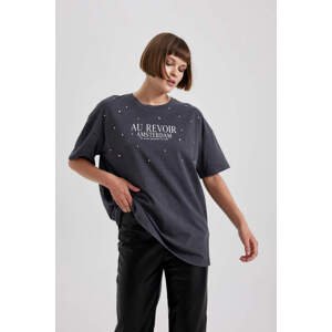 DEFACTO Relax Fit Crew Neck Slogan Cotton Short Sleeve T-Shirt