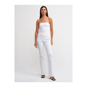 Dilvin 71314 Strapless White Flare Denim Jumpsuit-White