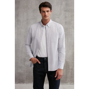 GRIMELANGE Cliff Men's 100% Cotton Oxford Gray / White Shirt with Pockets