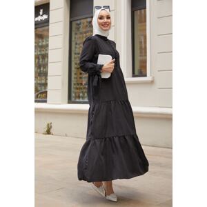 InStyle Moliya Ruffle Populated Sleeves Belted Dress - Black