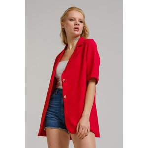 armonika Women's Red Short Sleeve Two Button Oversize Jacket