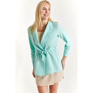 armonika Women's Turquoise Waist Gathered Tie Oversize Jacket