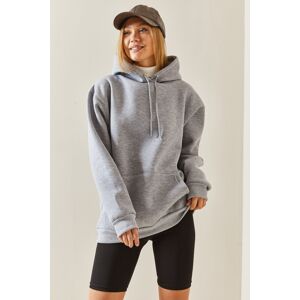 XHAN Gray Oversize Raised Hooded Sweatshirt