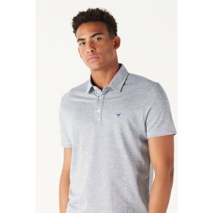 AC&Co / Altınyıldız Classics Men's Navy Blue-white Easy to Iron Slim Fit Slim Fit Polo Neck Short Sleeve Jacquard T-Shirt