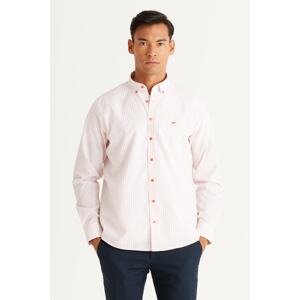 AC&Co / Altınyıldız Classics Men's White-Orange Comfort Fit Relaxed-Cut Buttoned Collar Checkered Cotton Shirt.