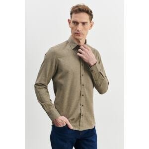 AC&Co / Altınyıldız Classics Men's Brown Slim Fit Slim Fit Buttoned Collar Flannel Lumberjack Winter Shirt