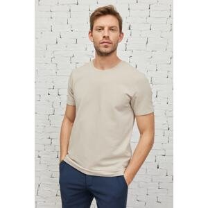 AC&Co / Altınyıldız Classics Men's Beige Slim Fit Slim Fit Modal Crew Neck Soft Key Flexible Basic T-Shirt