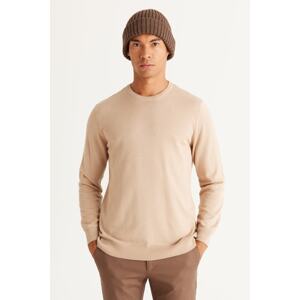 ALTINYILDIZ CLASSICS Men's Beige Melange Standard Fit Regular Fit Crew Neck Cotton Knitwear Sweater
