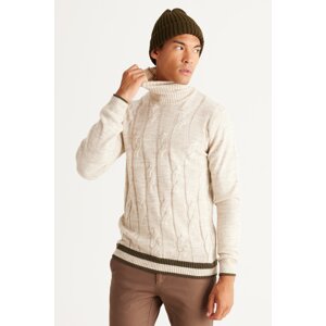 AC&Co / Altınyıldız Classics Men's Light Beige Standard Fit Regular Fit Full Turtleneck Jacquard Knitwear Sweater