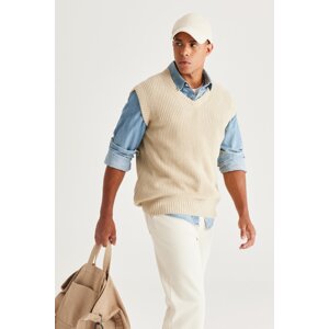 AC&Co / Altınyıldız Classics Men's Beige Standard Fit Regular Fit V Neck Knitwear Sweater