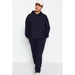 Trendyol Men's Navy Blue Oversize/Wide-Fit Hooded Elastic Fleece Tracksuit Set