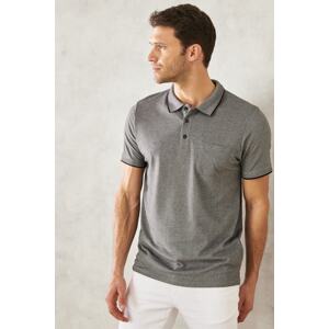 ALTINYILDIZ CLASSICS Men's Non-Shrink Cotton Fabric Regular Fit Relaxed Fit Black Anti-roll Polo Neck Pocket T-Shirt