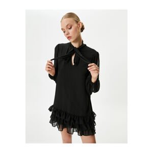 Koton Balloon Sleeve Chiffon Dress Mini Kerchief Collar Frilly