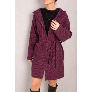 armonika Women Fuchsia Waist Belted Pocket Hooded Oversize Cachet Coat