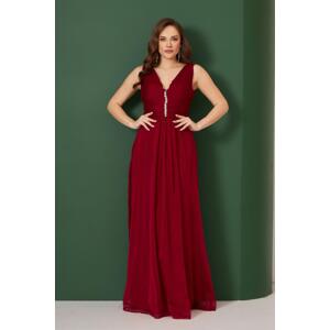 Carmen Burgundy Chiffon Collar Stone Long Evening Dress and Invitation Dress