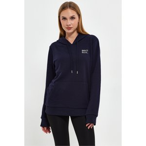 River Club Women's Navy Dont Quit Printed 3 Thread Hooded Sweatshirt