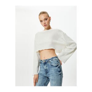 Koton Crop T-Shirt Knitted Wide Sleeves Relaxed Cut Crew Neck