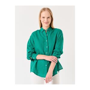 Jimmy Key Green Long Sleeve Plain Linen Shirt