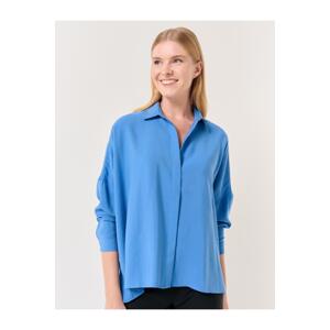 Jimmy Key Cobalt Loose Fit Shirt in a Woven Fabric with Low Back Long Sleeves.
