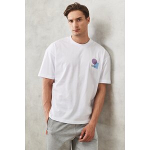 AC&Co / Altınyıldız Classics Men's White Oversize Loose Fit 100% Cotton Crew Neck Printed T-Shirt