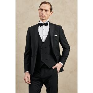 ALTINYILDIZ CLASSICS Men's Black Slim Fit Slim Fit Dovetail Collar Classic Straight Vest Tuxedo Suit