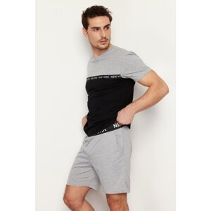Trendyol Men's Black Gray Color Block Elastic Waist Regular Fit Knitted Pajamas Set