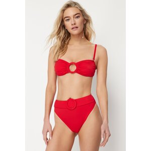 Trendyol Red Belted Accessory High Waist High Leg Regular Bikini Bottom