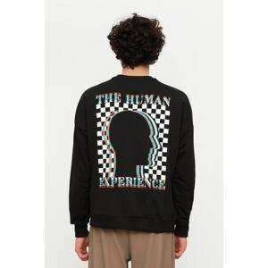 Trendyol Black Men's Oversize/Wide Cut Crew Neck Long Sleeve Printed Sweatshirt