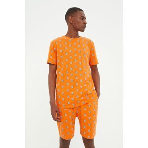 Trendyol Men's Orange Regular Fit Koala Printed Knitted Pajamas Set