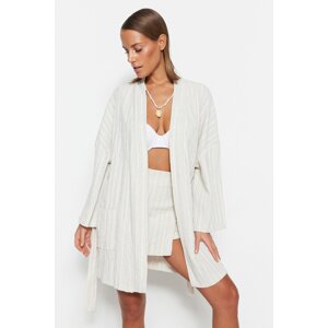 Trendyol Ecru Belted Mini Woven Kimono & Kaftan