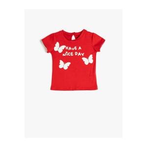 Koton Butterfly Embroidered T-Shirt Slogan Detailed Crew Neck Short Sleeve