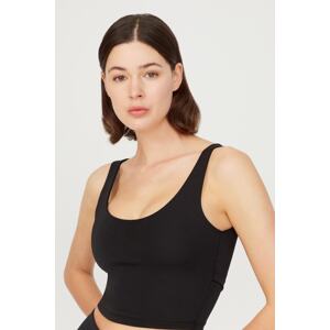 LOS OJOS Black Lightly Supported Back Detailed Covered Crop Top Bustier