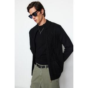 Trendyol Black Slim Fit Knit Detailed Zippered Pocket Knitwear Cardigan