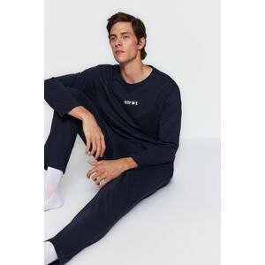Trendyol Men's Navy Printed Knitted Pajamas Set