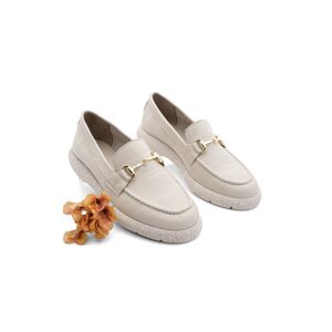 Marjin Women's Buckled Leather Loafers Casual Shoes Runet Beige.