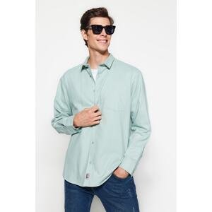 Trendyol Mint Green Men's Comfortable Fit Label Detailed Gabardine Shirt