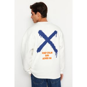 Trendyol Ecru Men's Oversize/Wide Cut Crew Neck Geometric Back Printed Sweatshirt