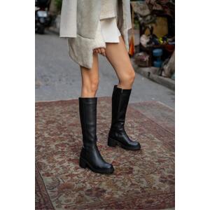 Madamra Black Women's Knee Length Heeled Boots