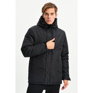 River Club Men's Black Hooded Water And Windproof Sports Winter Jacket & Coat & Parka